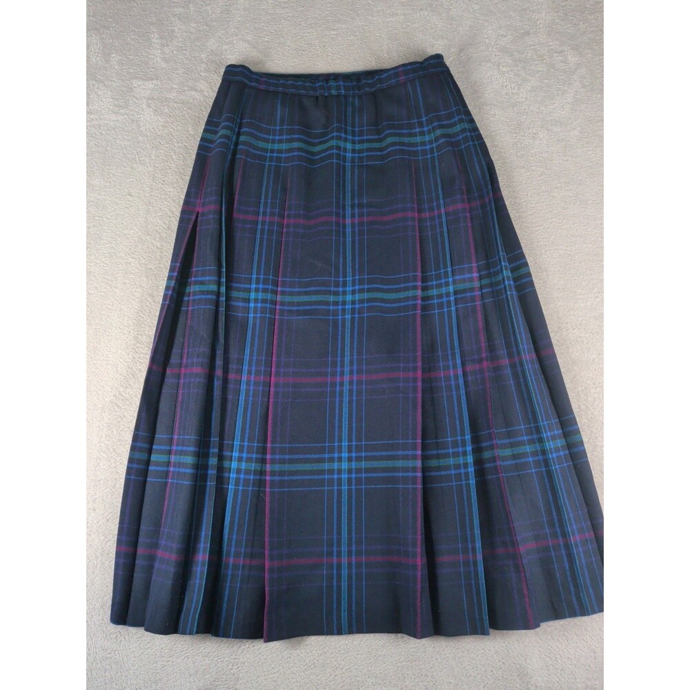 Vintage Pendleton Plaid Wool Long Pleated Skirt size 12 Blue Spirit of Scotland